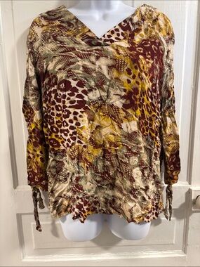 Cato Women's V-Neck Animal Print Blouse Size L